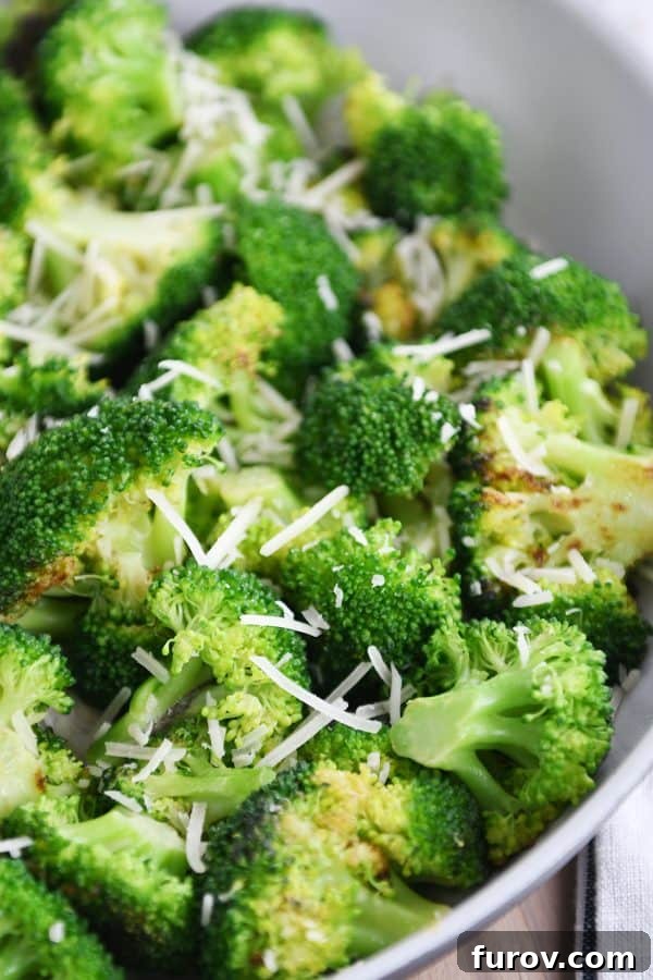 5-Minute Skillet Broccoli Trio 2 Skillet with broccoli and Parmesan cheese.