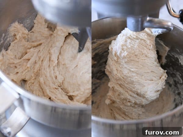 Master Cheryl's Famous Cinnamon Rolls: A Step-by-Step Guide to the Best Recipe and Baking Secrets 16 Cinnamon roll dough being mixed in a KitchenAid stand mixer, showing its soft and slightly sticky consistency.