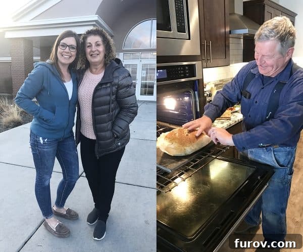 Master Cheryl's Famous Cinnamon Rolls: A Step-by-Step Guide to the Best Recipe and Baking Secrets 3 Two women standing together, smiling next to a picture of a man expertly removing artisan bread from an oven.