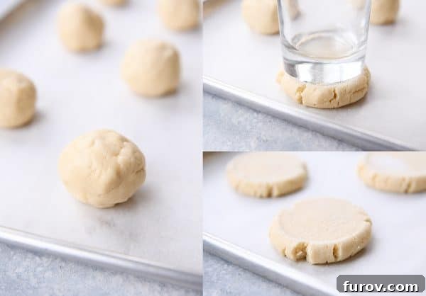 Easy Swig Lemon Sugar Cookies with Bright Lemon Frosting 6 Step by step of cookie dough, pressing with a glass.