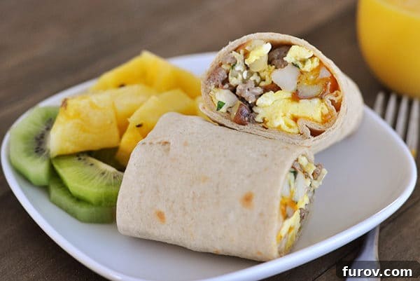 Effortless Entertaining Build Your Own Meals For Any Crowd Recipes and Tips 7 A delicious and generously filled breakfast burrito, ready to be enjoyed.