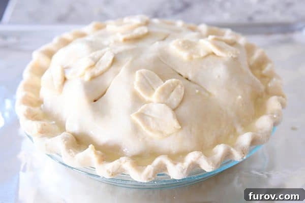 My Favorite Thanksgiving Apple Cranberry Pie 14 Unbaked apple cranberry pie on foil lined baking sheet.