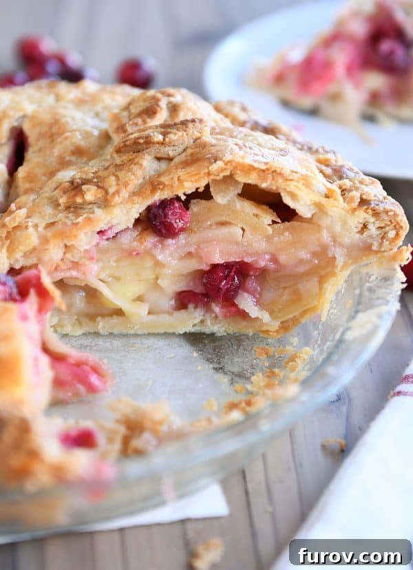 My Favorite Thanksgiving Apple Cranberry Pie 16 Slice cut out of apple cranberry pie.