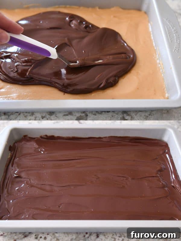 Homemade Dulce de Leche Caramel Shortbread Bars 15 A 9X13-inch pan filled with Twix bars, showing spread caramel and chocolate layers.