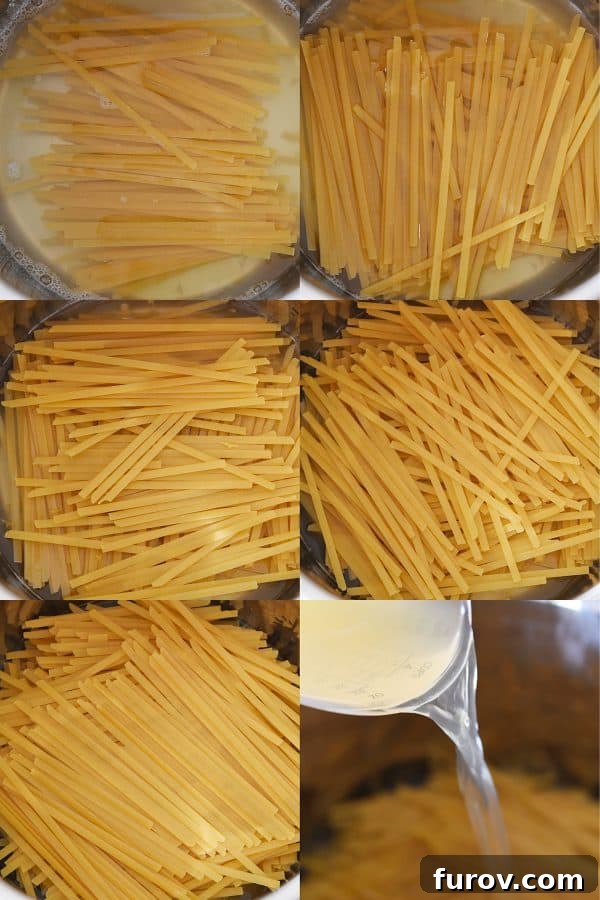 Deliciously Inauthentic Instant Pot Red Coconut Curry Noodles 4 Collage of how to put the noodles crosswise in the Instant pot for red coconut curry noodles.