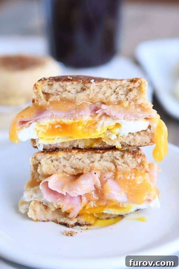 Simple Homemade English Muffins No Mixer Whole Grain 20 Homemade english muffins sandwiched with ham and egg.