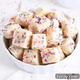 baked funfetti shortbread bites in white bowl
