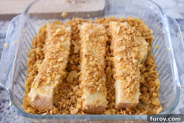 Coated crunchy french toast sticks.