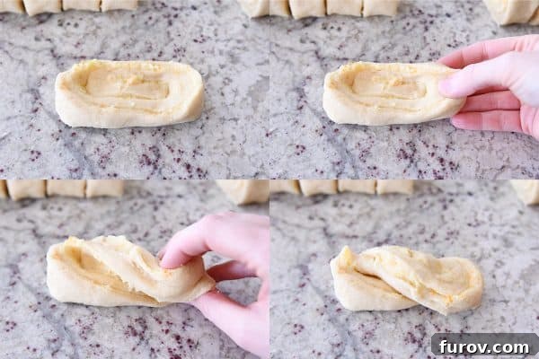Perfected Homemade Orange Sweet Rolls 11 A step-by-step visual guide on how to shape homemade orange sweet rolls into their signature twist.