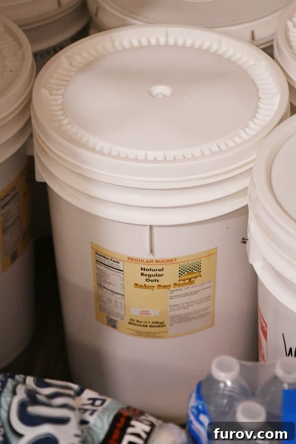food storage in white 5 gallon bucket