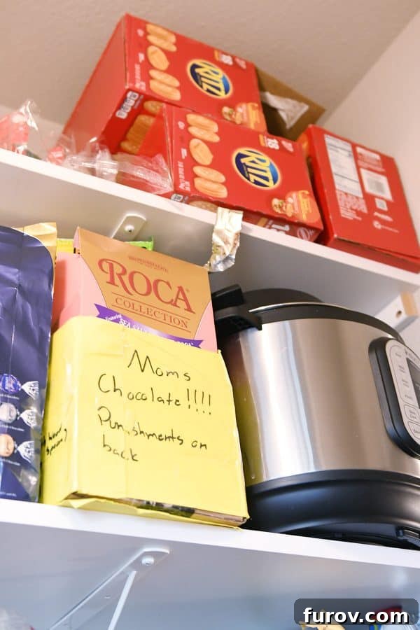 ritz crackers and food on pantry shelves
