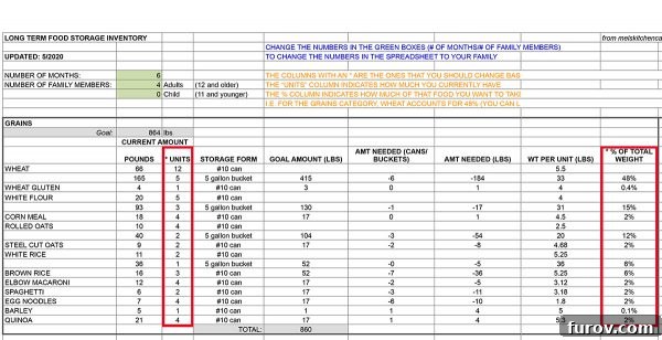 spreadsheet for food storage