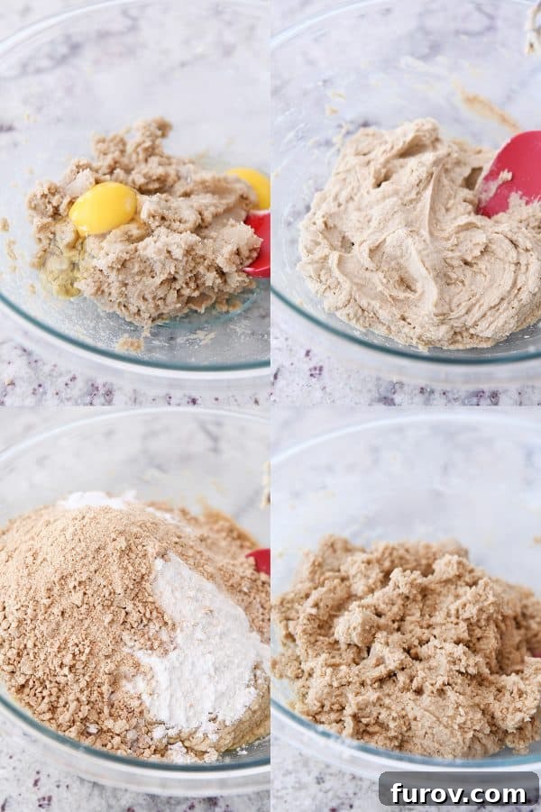 Smores Inspired Caramel Peanut Butter Cookie Bars 4 Mixing up the graham cracker cookie dough batter in a large bowl.