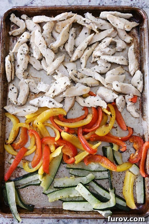 A sheet pan loaded with beautifully roasted chicken and vibrant vegetables, freshly out of the oven.