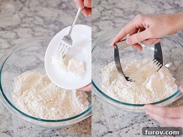Unlock the Secret to Flaky Homemade Pie Crust 6 A pastry blender cutting cold shortening into a bowl of flour.