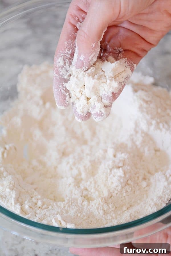Unlock the Secret to Flaky Homemade Pie Crust 7 A close-up of the flour and shortening mixture, showing the pea-sized pieces of fat.