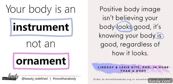 A simple, empowering graphic with the text 'Your body is an instrument, not an ornament', promoting positive body image and self-acceptance.