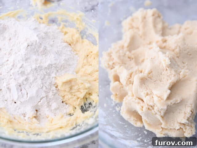 dry ingredients added to sugar cookie dough and mixed until smooth