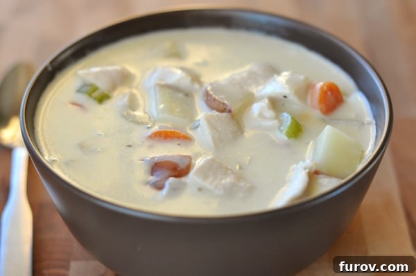 Cream Cheese Chicken and Vegetable Soup, ready to serve