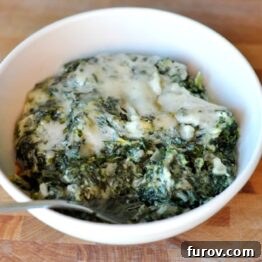 Small dish of creamy spinach gratin.