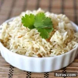 A smaller image of cilantro lime rice in a ramekin.