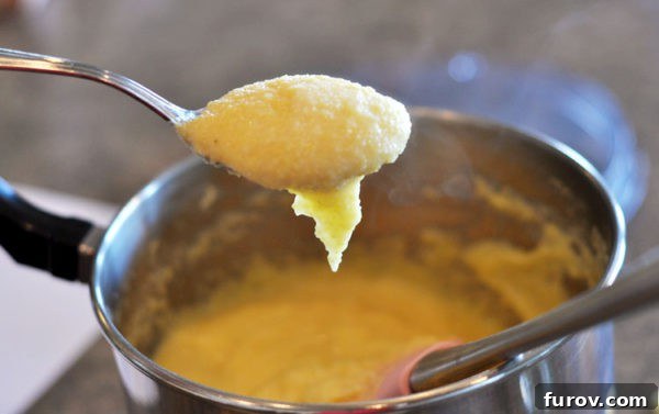 Golden Cornmeal Butter Crescents 5 A pot with a butter and cornmeal mixture, illustrating the ideal thickened consistency before it cools down.