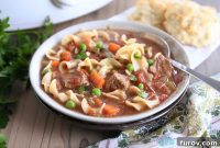 Comforting Slow Cooked Beef and Vegetable Noodle Bowl