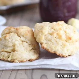 Easy flaky buttermilk drop biscuits on white napkin