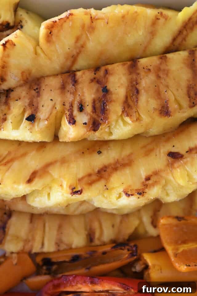Slices of grilled pineapple.