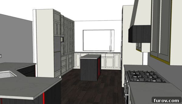 A hand-drawn sketch providing a conceptual layout of the planned kitchen remodel, illustrating the new design.