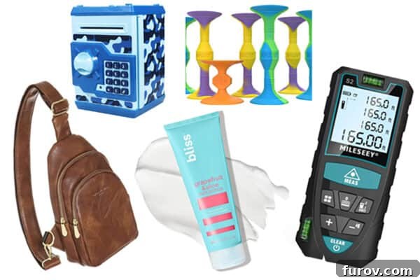 A curated collection of popular gift items including Popdarts, Bliss Body Butter, and a small sling bag, set against a warm, inviting backdrop.