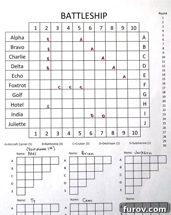 Pencil & Paper Naval Strategy 6 Paper Battleship Game