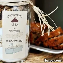 A slice of freshly baked oatmeal chocolate chip quick bread from a jar mix.