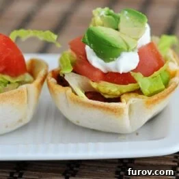 An appetizing image of Mini Taco Cups ready to be served.