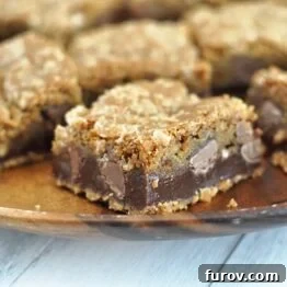 Fudgy Toffee Chocolate Chip Cookie Bars, a delightful and rich dessert.