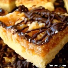 Samoas Bars with chocolate drizzle.