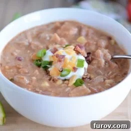 Close-up of Slow Cooker Jalapeno Popper White Bean Chili