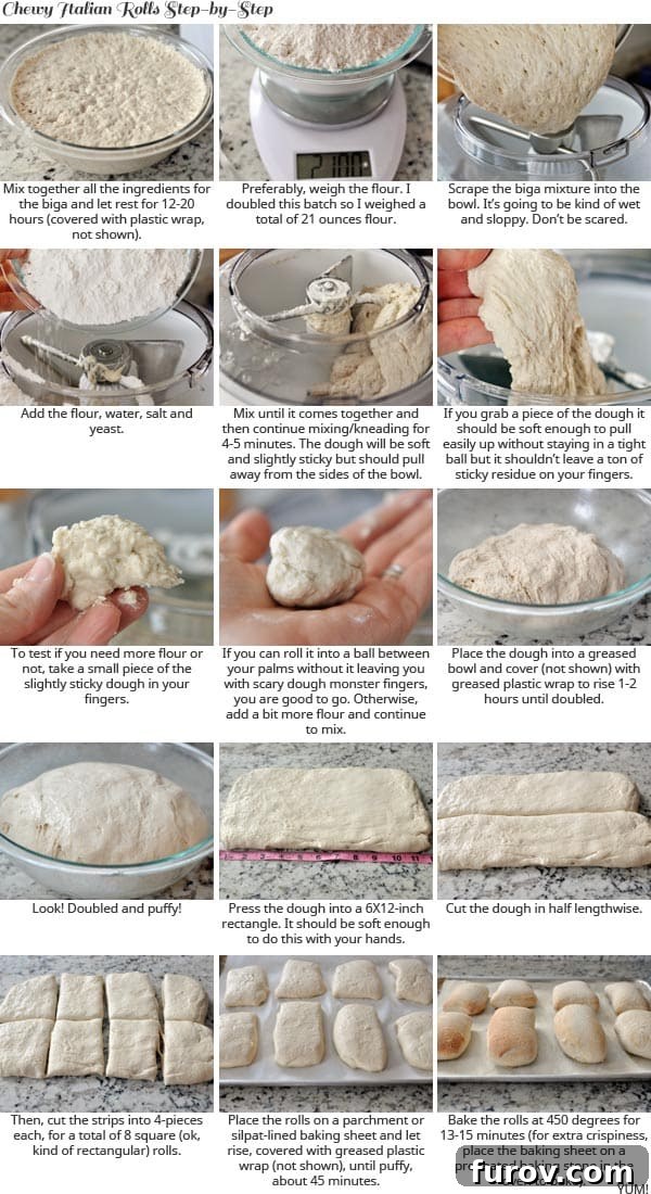 Mastering Chewy Italian Rolls 6 Collage of pictures and instructions showing how to make italian rolls.