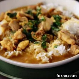 Chicken Curry in a Hurry served with rice.