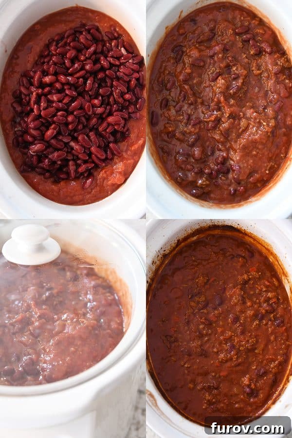 Slow-Simmered Comfort Chili 5 Assembling and cooking slow cooker chili.