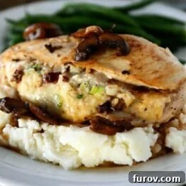 Stuffed chicken breast on a plate with Marsala sauce