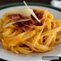 Cheesy Butternut Squash Pasta with Bacon