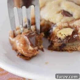 Peanut Butter Caramel Chocolate Chip Cookie Bars, a perfect dessert.