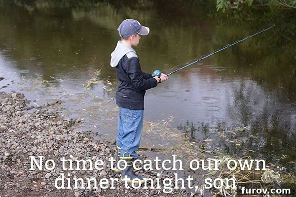 Dinner Done: When Youre Too Busy or Tired to Cook 4 A young boy peacefully fishing in a clear creek, enjoying nature.