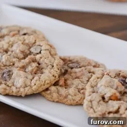 Close-up of baked Oatmeal Butterscotch Chocolate Chip Cookies