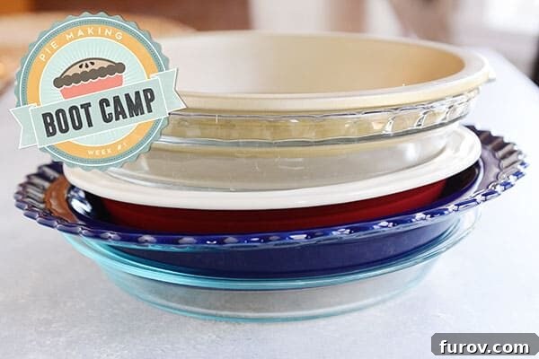 Kickstart Your Pie Making: Essential Tools and Ingredients 2 A big stack of various pie dishes, showcasing different materials and sizes.