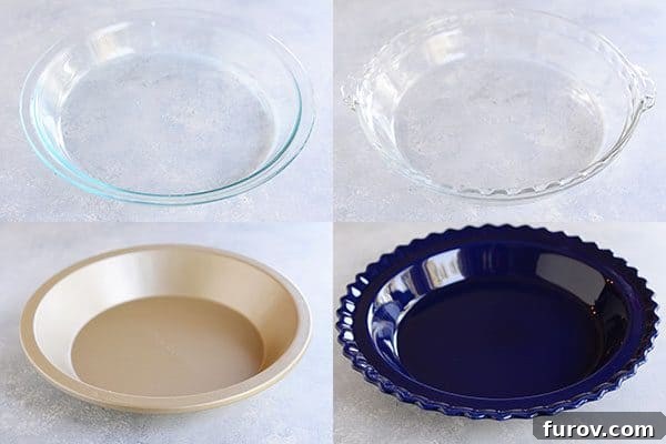 Kickstart Your Pie Making: Essential Tools and Ingredients 8 Four different pictures of various pie dishes, demonstrating the range of styles and materials available.