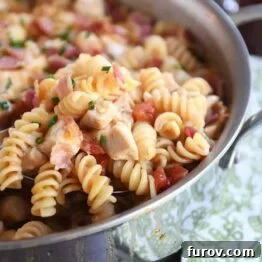 Monterey BBQ chicken pasta in a big skillet.
