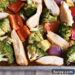 Teriyaki sheet pan dinner loaded with vegetables.