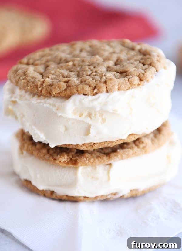 Spiced Gingerbread Cookie Butter Oatmeal Cookies 4 Gingerbread oatmeal cookies as ice cream sandwiches stacked.